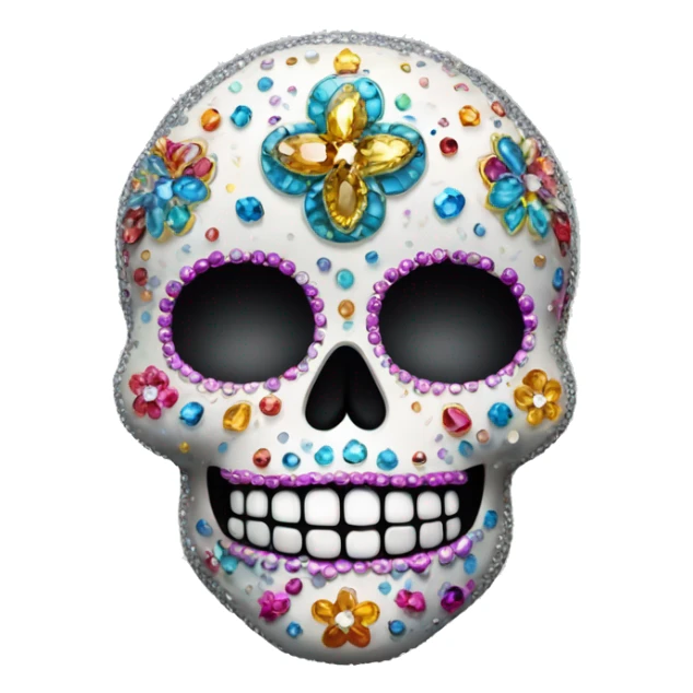 Realistic single isolated decorative sugar skull with sparkling diamonds and rhinestones  sticker