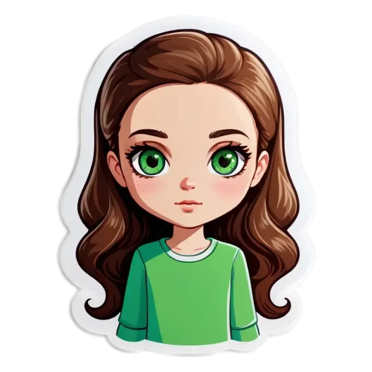 white girl, brunette hair, green eyes sticker