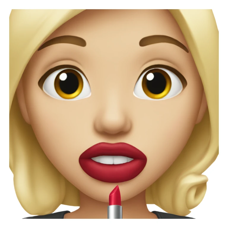 A blonde girl she is putting lipstick  sticker