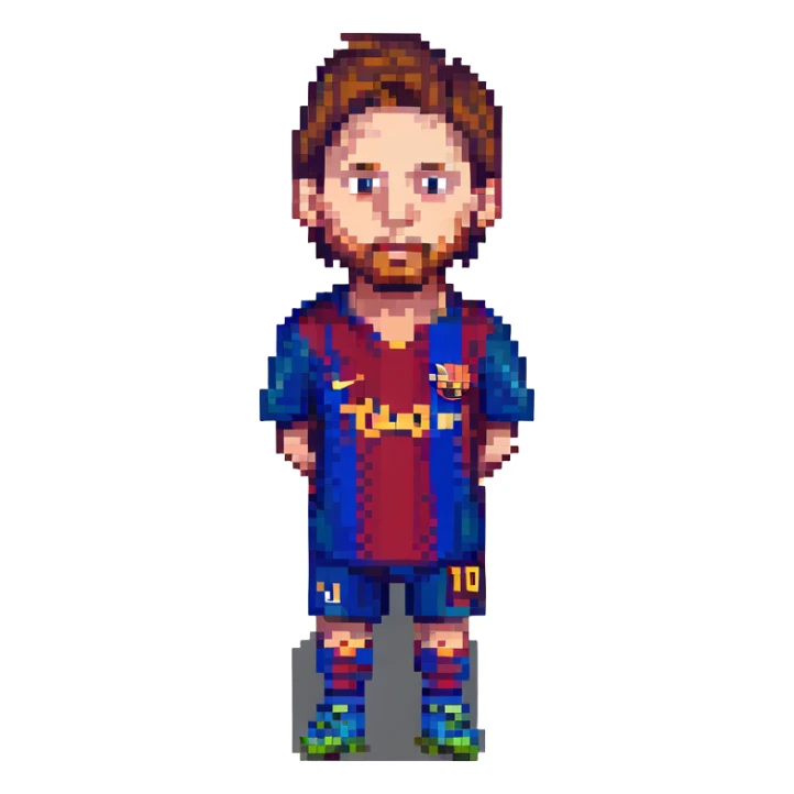 Lionel Messi, football legend, pixel art style sticker
