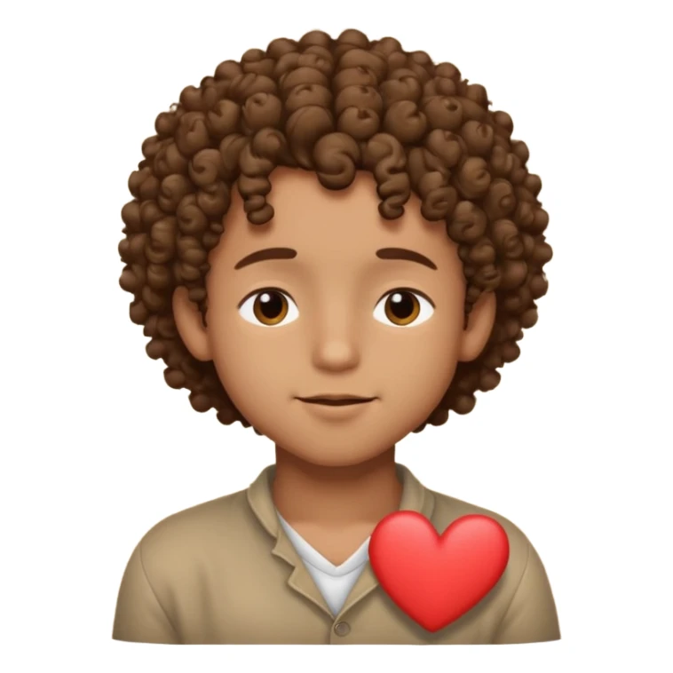 Brown boy with curly hair dreaming abouthis girlfriend small smirk on his face eyes closed with a little heart next to him sticker