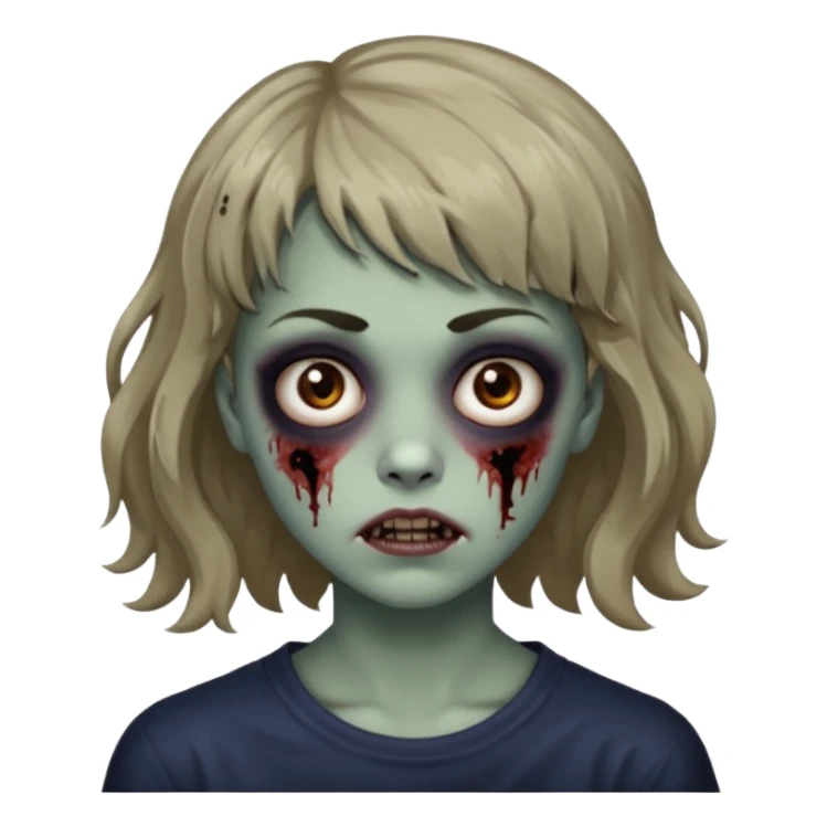 Cabelo ondulado  um pouco cheio e franja curta  Olhos marrons e pequenos e feita d ezumbi sticker