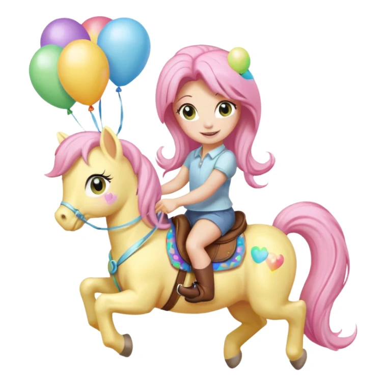 fluttershy mlp holding colorful balloons tied to its saddle, looking cheerful. sticker