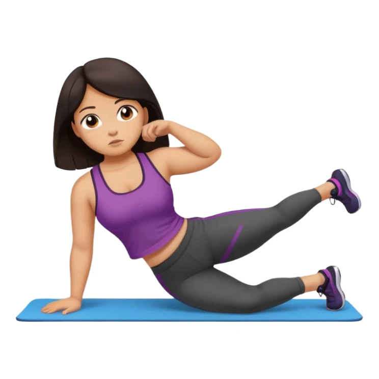 Sad fat girl doing side plank dark hair sticker