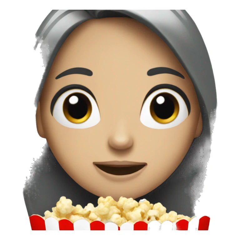 White female with black hair eating popcorn sticker