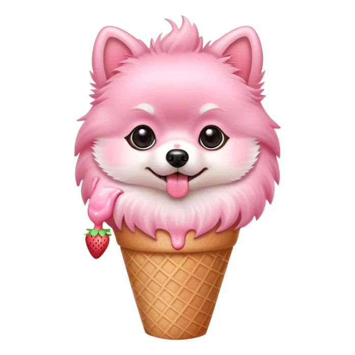 Pink Pomeranian eating strawberry icecream in a cone sticker