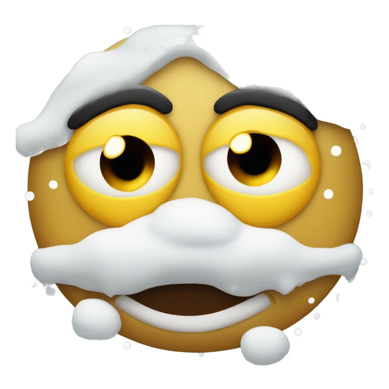 round yellow emoji with widened eyes and white snow on his nose sticker