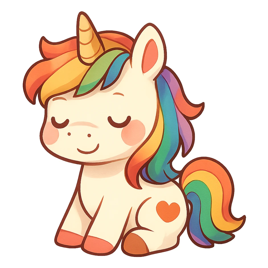 chibi sticker-style unicorn with a rainbow mane, pride, cute and exaggerated sticker