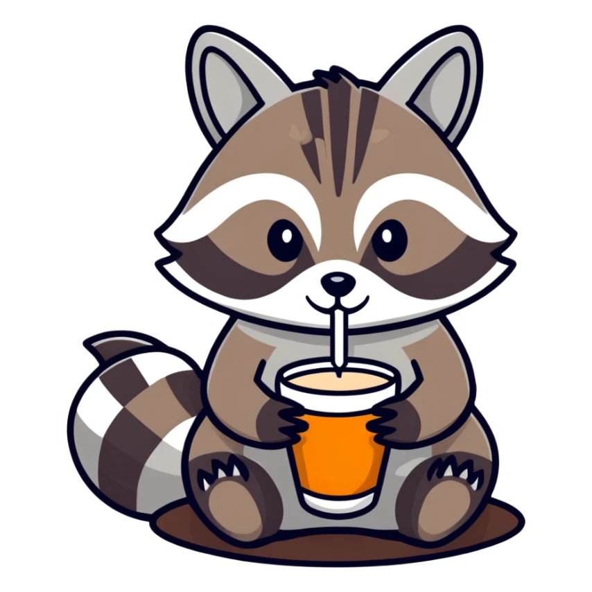 Female raccoon sipping latte and smoking cigarette  sticker