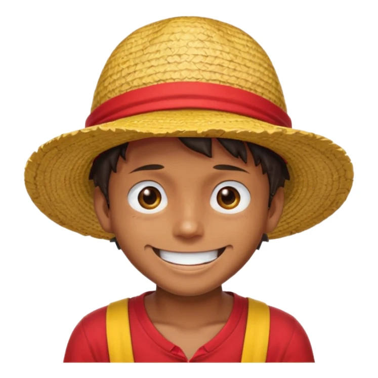 Luffy with a big smile and red shirt with yellow and red straw hat sticker