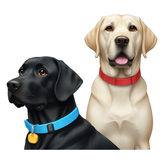 2 black labradors, one with a light blue collar, one with red collar. sticker