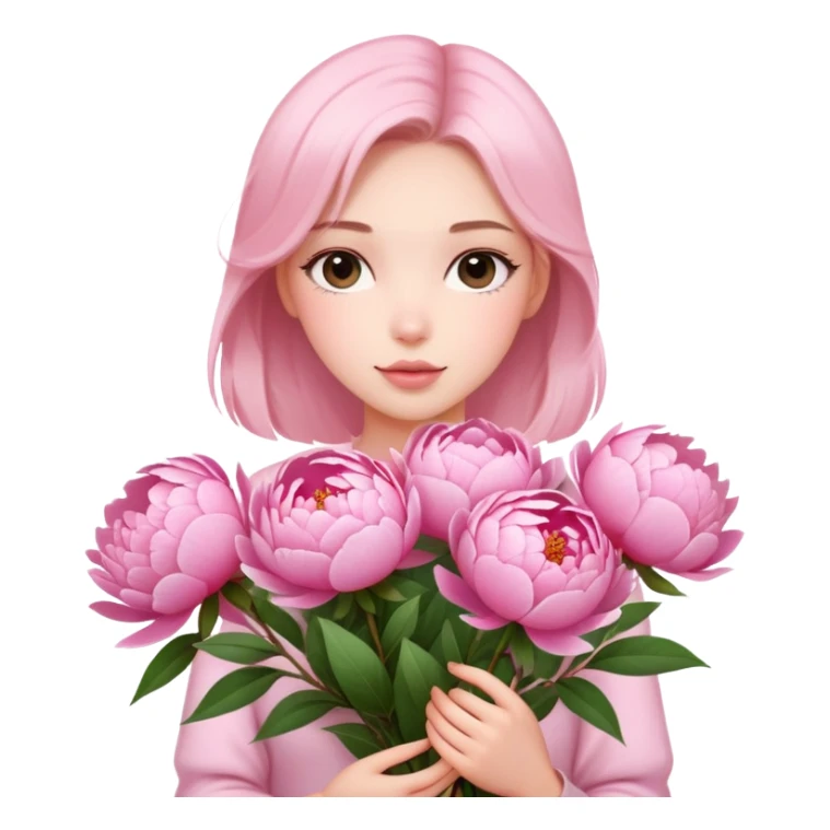 Beautiful girl holding many peonies sticker