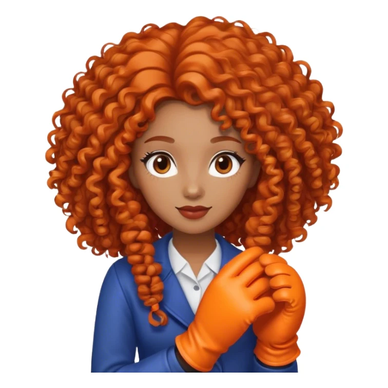 Ginger curly long hair lady with orange box gloves sticker