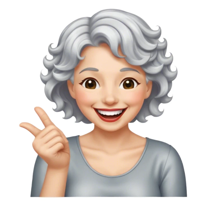 laughing lady short fine silver wavy hair thumb sticker