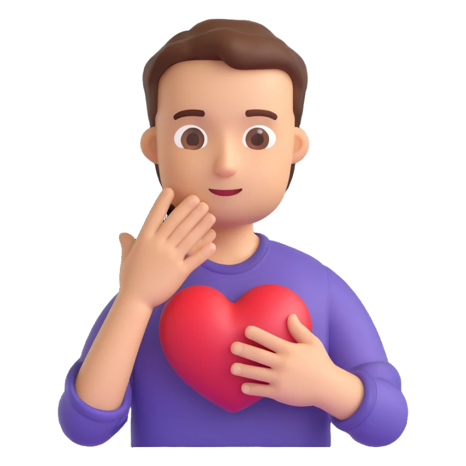 man holding his hand over his heart as if closing it 3D emoji sticker