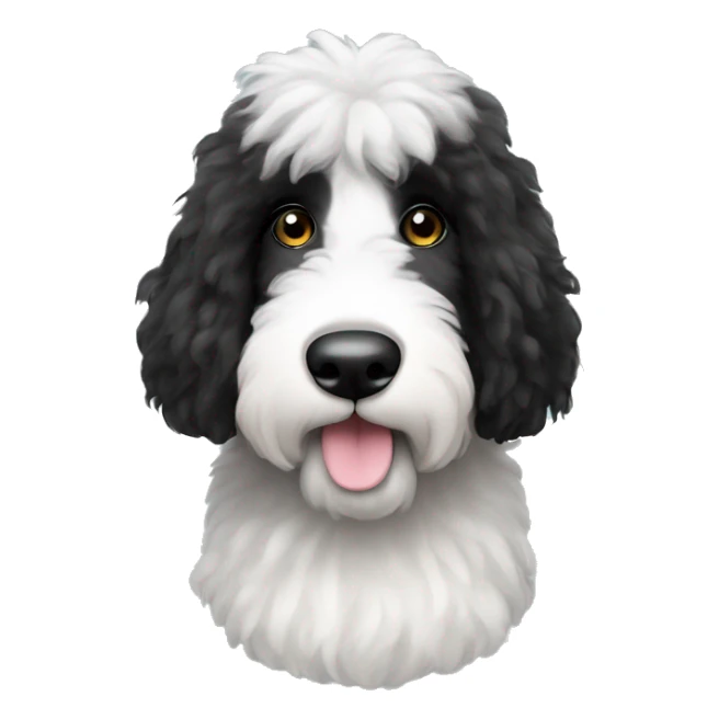 sheepadoodle with black patches on eyes but straighter hair sticker