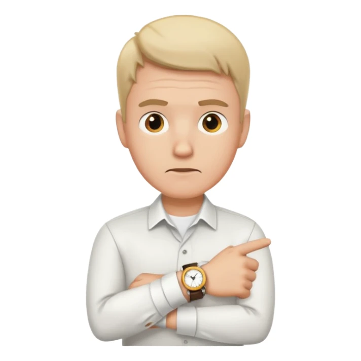 bored man pointing at his watch on his wrist sticker