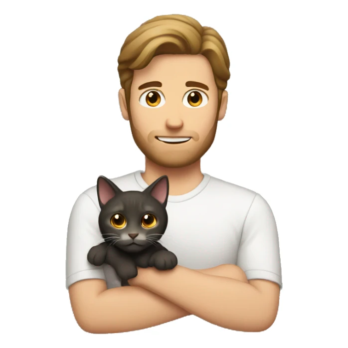 WHITE MAN HOLDING A CAT WITH DARK BROWN HAIR sticker