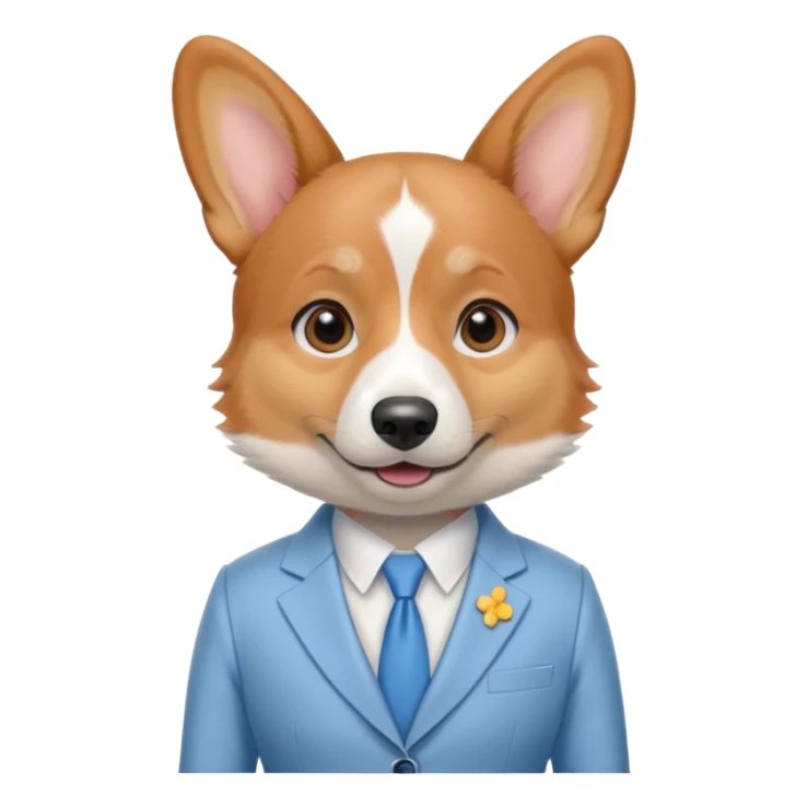 perrita caricatura gorgi gales ejecutiva con ropa celeste claro mujer tipo entrevistadora sticker