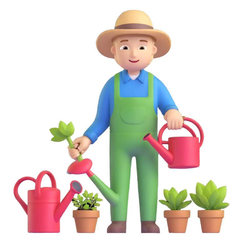 young white male gardener with watering can sticker
