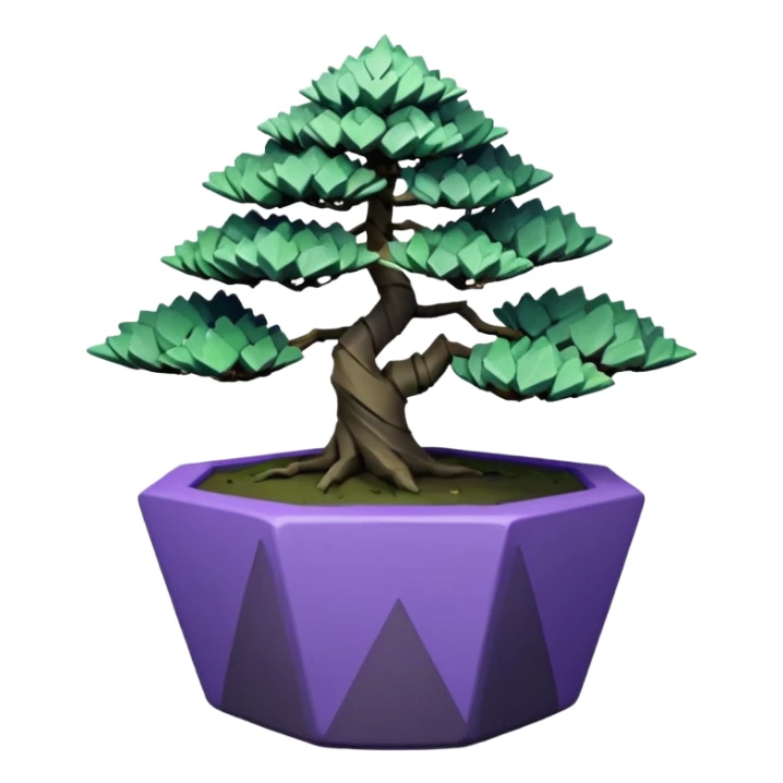  Earthenware small short squat cascading black green-violet bonsai pot plant purple hair-leaf pine tree with triangular angular tiny-polygonal faceted asymmetrical originally shaped pot sticker