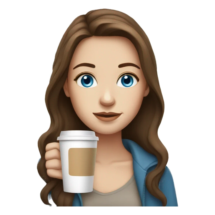 white girl with brown hair and blue eyes and a coffee sticker