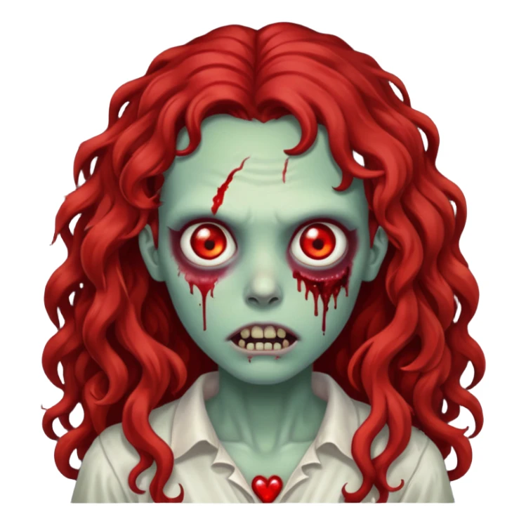 a zombie with long dark red curly hair sticker