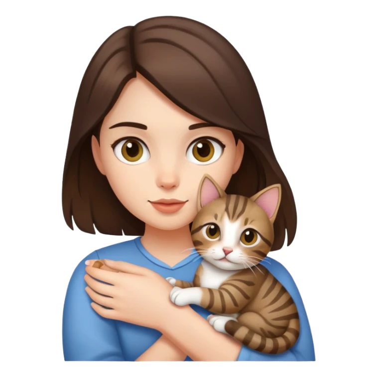 brunette girl holding her pet tabby cat  sticker