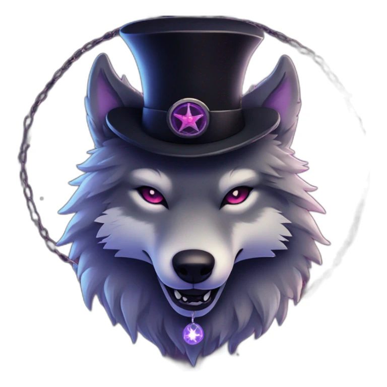 demonic wolf with a pentagram top hat and a pentagram chain with a haunting night background sticker