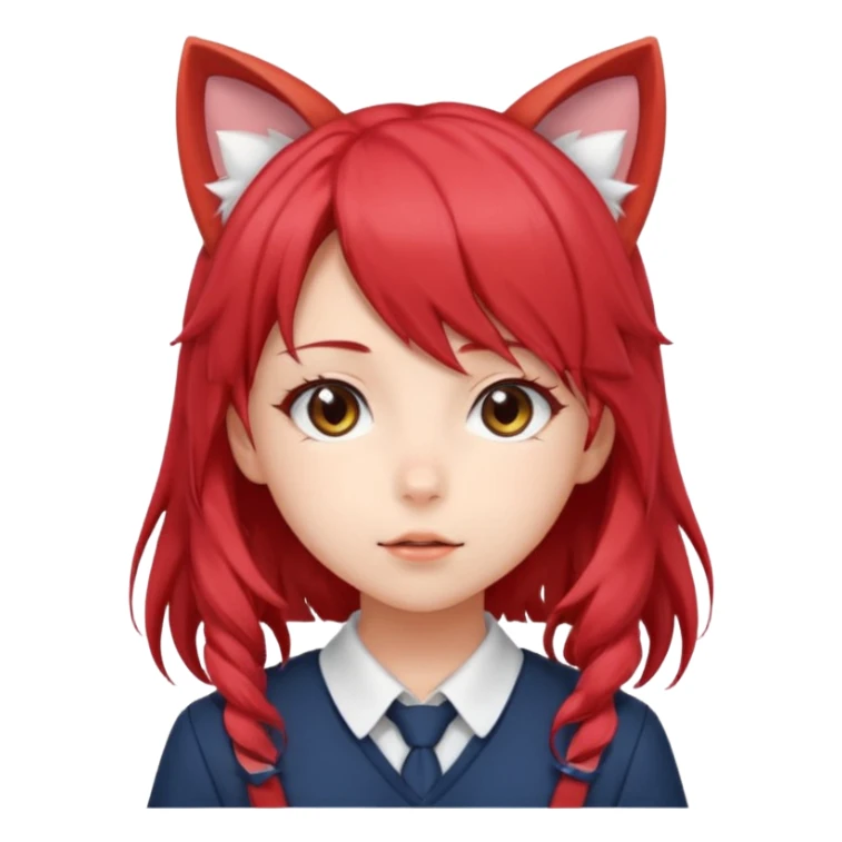 cute anime girl with cat ears, red blowing hair sticker