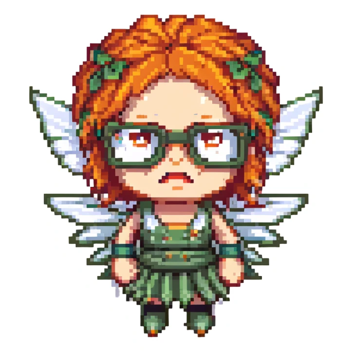 angry fairy with orange hair and big squared glasses sticker