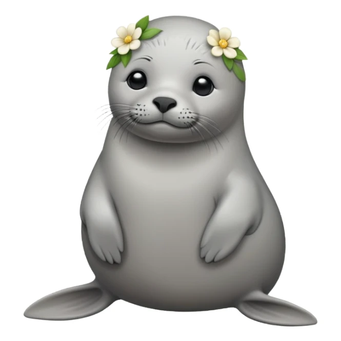 Seal slightly sitting down wth flower hair pin sticker