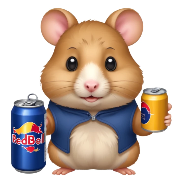 Funny hamster wide eyed with a can of redbull sticker
