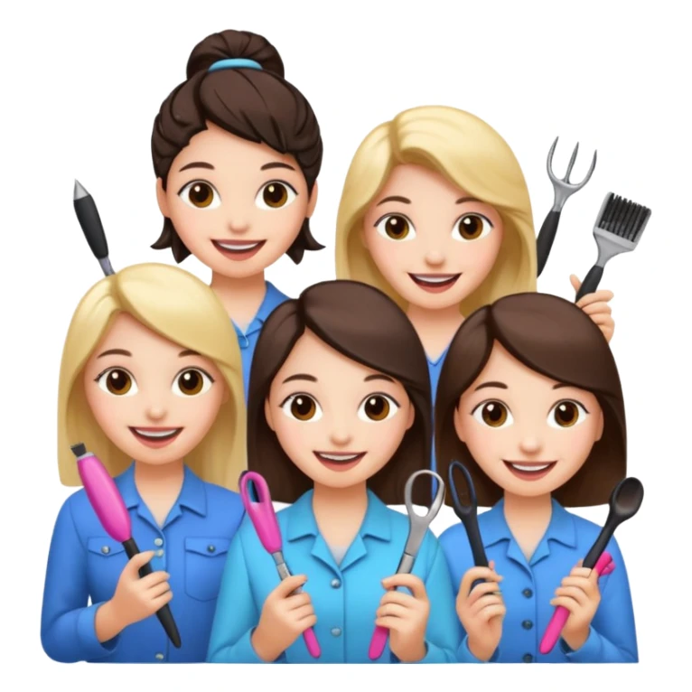 Girls holding hairstyle tools and nails tool sticker