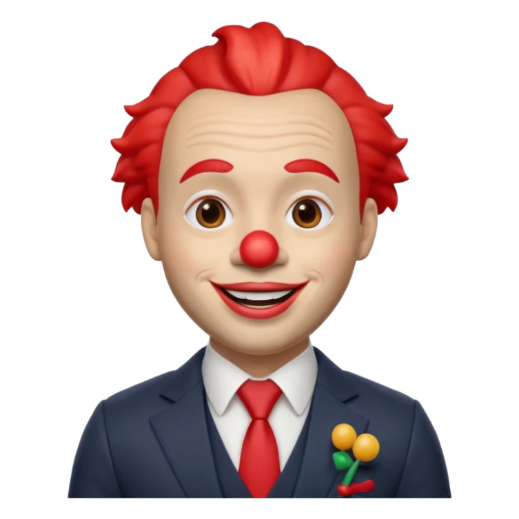 A 3D cartoon man with a red clown nose, smiling expression, wearing a suit, soft lighting, realistic Memoji-style. sticker