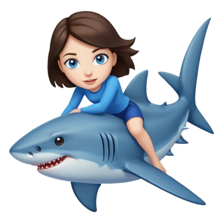  brunette girl blue eyes riding shark sticker