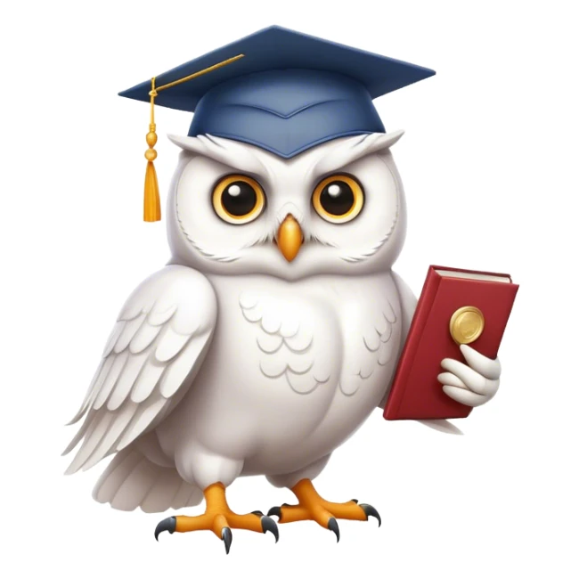 happy white Owl with graduation hat and diploma in claws sticker