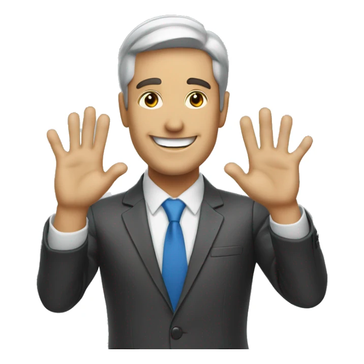 smiling business man putting hands up sticker