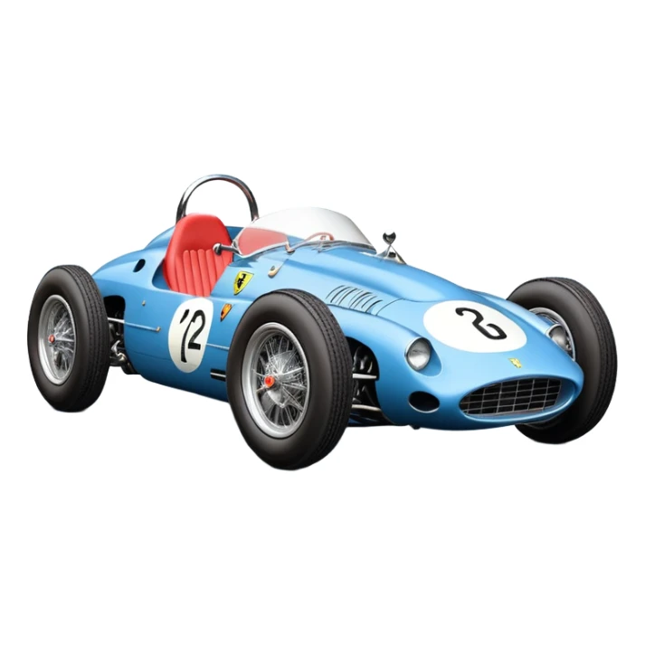 Hazy-blue Fenderless extended-wheelbase 1962 luxury racing Ferrari lowered powerful V-8 engined racing cycle car featuring advanced rugged 4 wheel independent suspension, power steering, disc brakes, small leather covered steering wheel, side mounted cowl exhaust  sticker