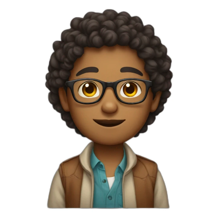 Boy with indian skin and square rounded glasses curly hair sticker