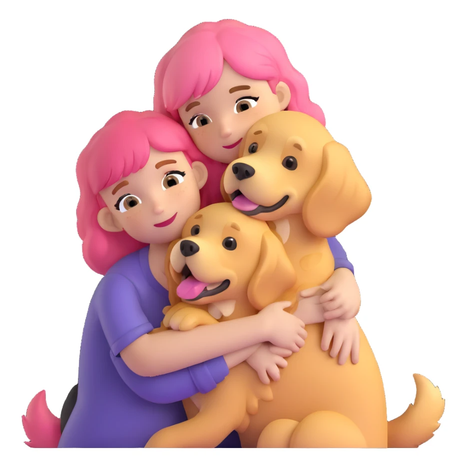 pink-haired girl hugging golden retriever sticker