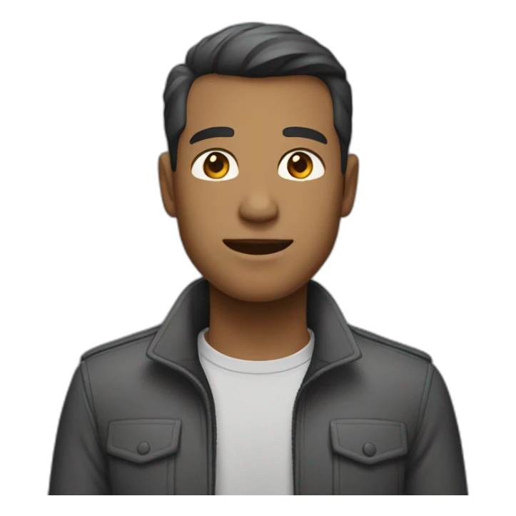 a man in a black shirt and a gray jacket sticker