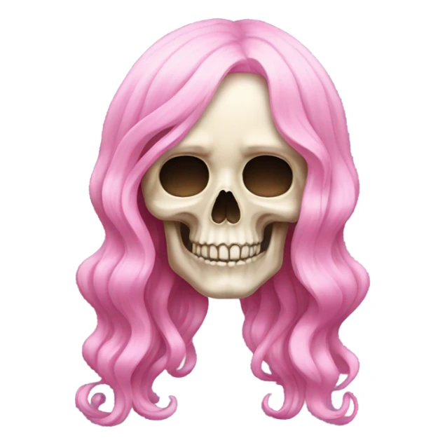 Skull wearing a long, wavy, pastel pink wig sticker