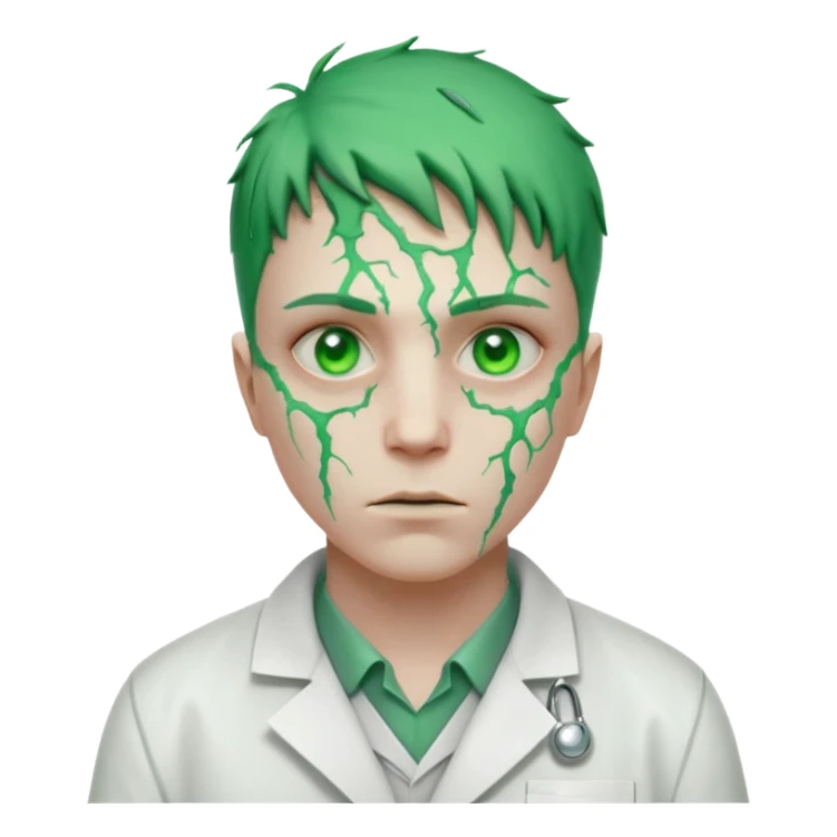 laboratory mutant portrait, head and shoulders only, glowing green veins, torn lab coat collar, mutated eyes, sci-fi experiment vibe, 3D cartoon, mobile game icon style, clean background, no text, no watermark

 sticker