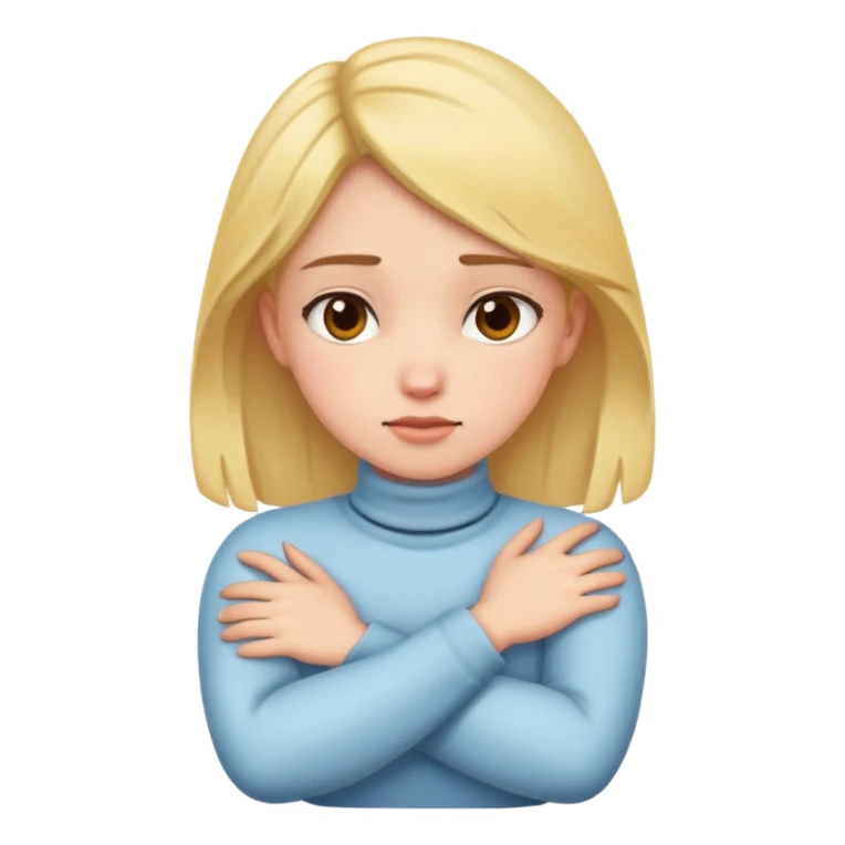 a girl crossed arms holding her neck sticker