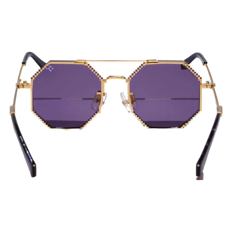 retro 70s octagonal sunglasses with purple lenses and gold frames sticker