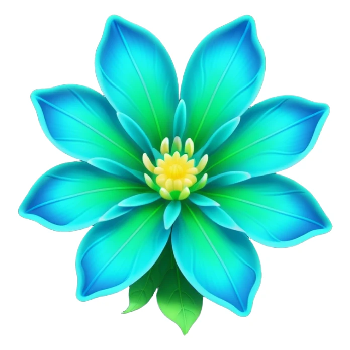3D render of Avatar-style Flower, bioluminescent deep sea style, glowing neon blue and green lights, dark background to contrast the glow, translucent organic textures. sticker