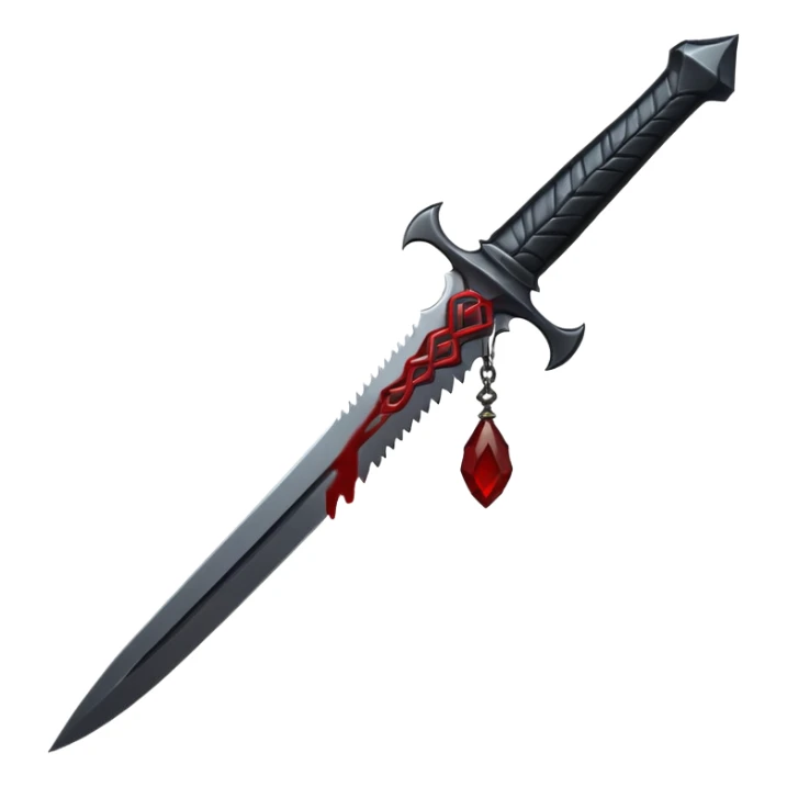 iOS emoji, dark fantasy dagger, obsidian blade, runes, blood drop, clean render, minimalism sticker