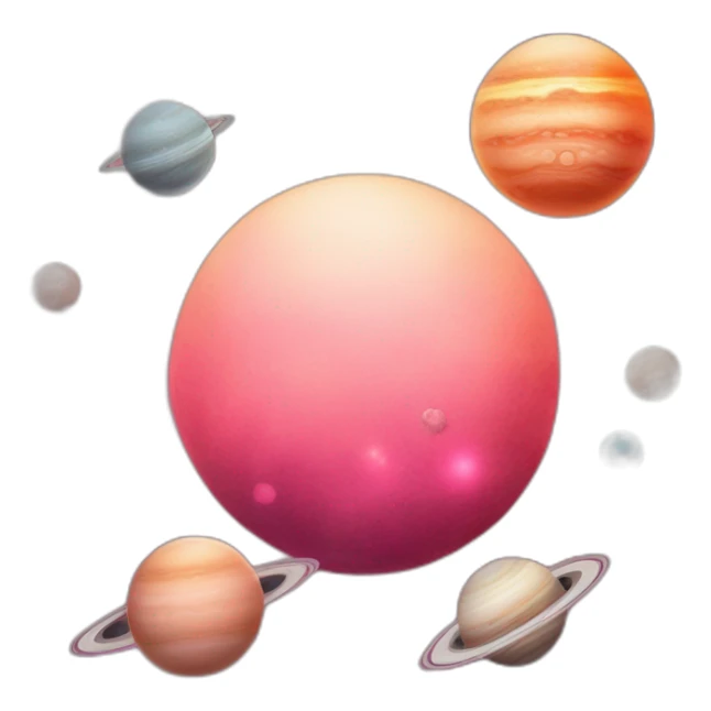 Solar system with heart planets shades of pink red and white sticker