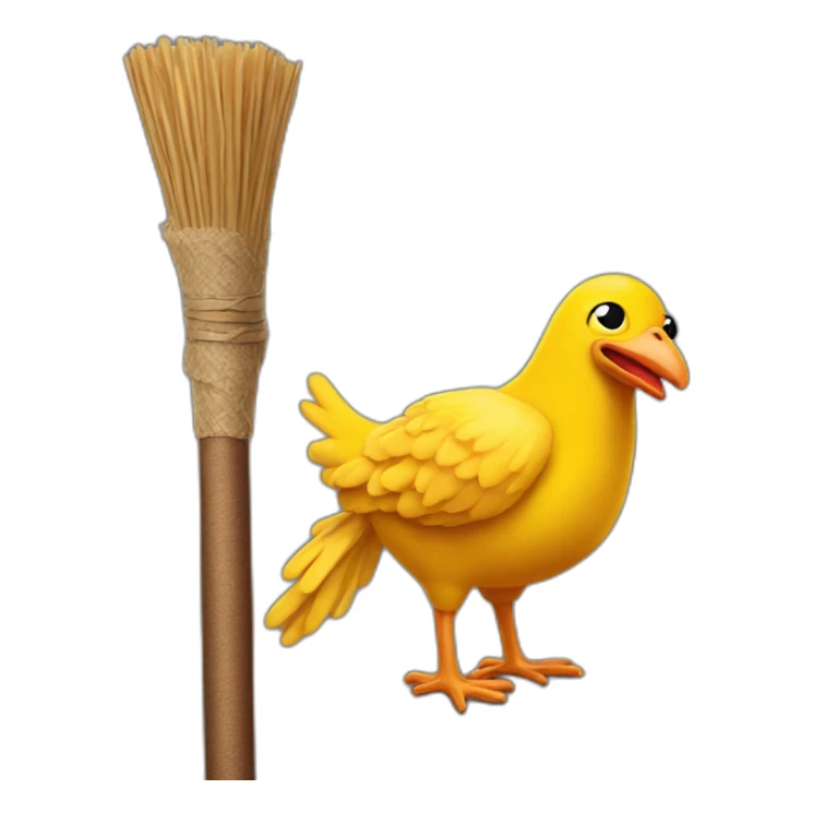 a rubber chicken taped to a broom stick sticker